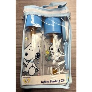 Vintage Baby Snoopy Infant Feeding Set Boys Blue Polka Dot ABC Block Graphics